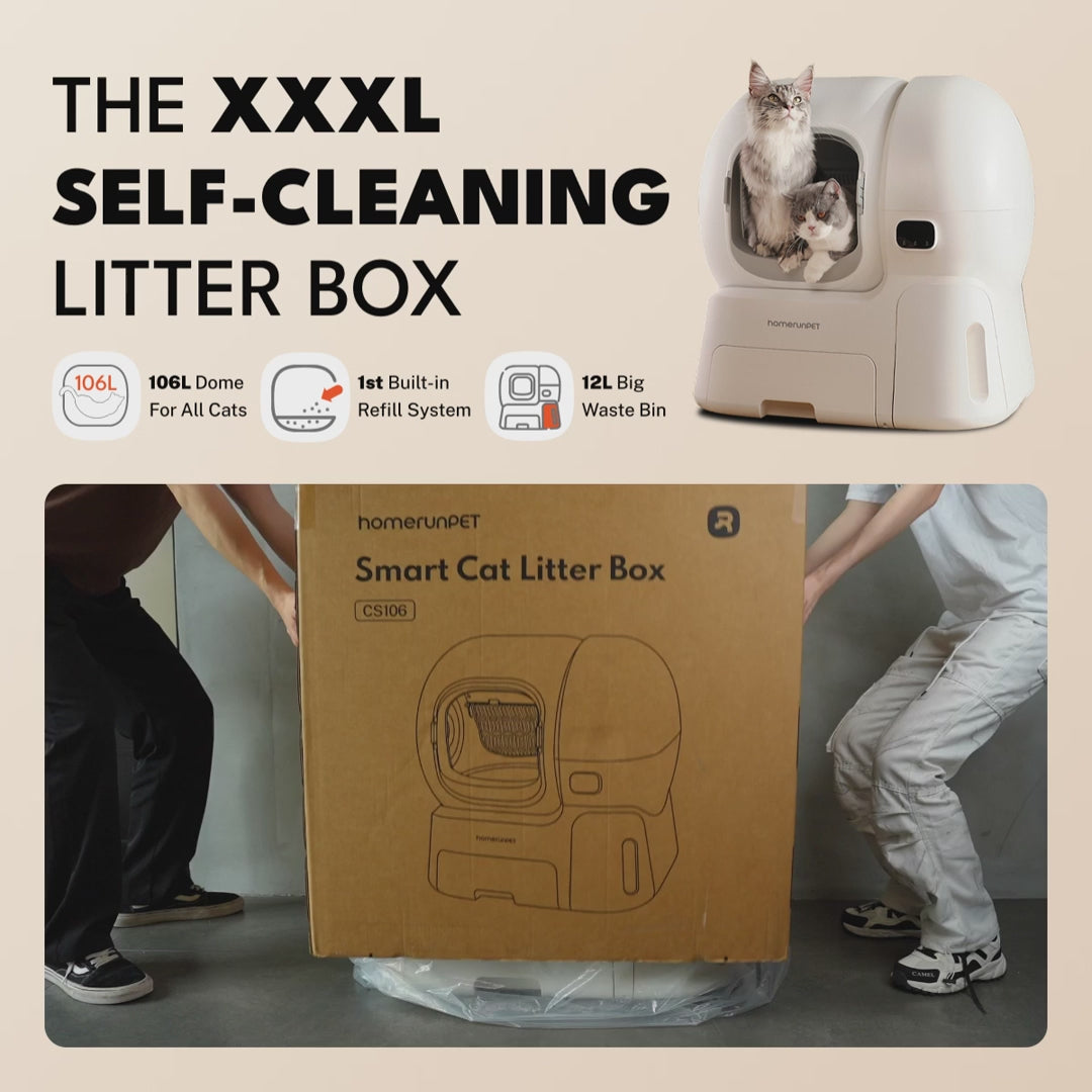 Automatic Self-Cleaning Cat Litter Box, 106L Enclosed Design with 12L Waste Bin and Refill System product demonstration video