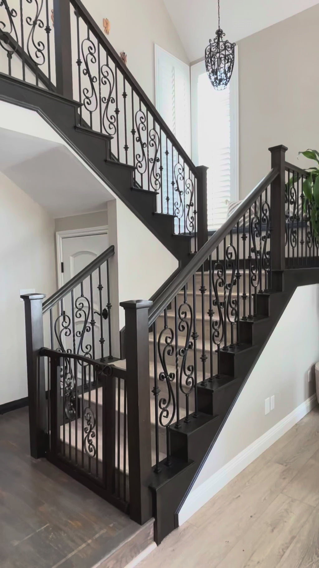 Decorative Wrought Iron Dog Gate with Walk-Through Door, 32-Inch Pressure-Mounted Barrier for 28.5 to 61.5 Inch Openings product demonstration video