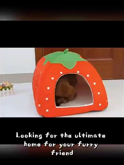 Small Animal Hideaway Bed 2pcs – Strawberry Plush Hideout for Guinea Pigs, Hamsters & Rabbits, Semi-Enclosed Warm Nest with Leaf Design, Washable, Multiple Color Options