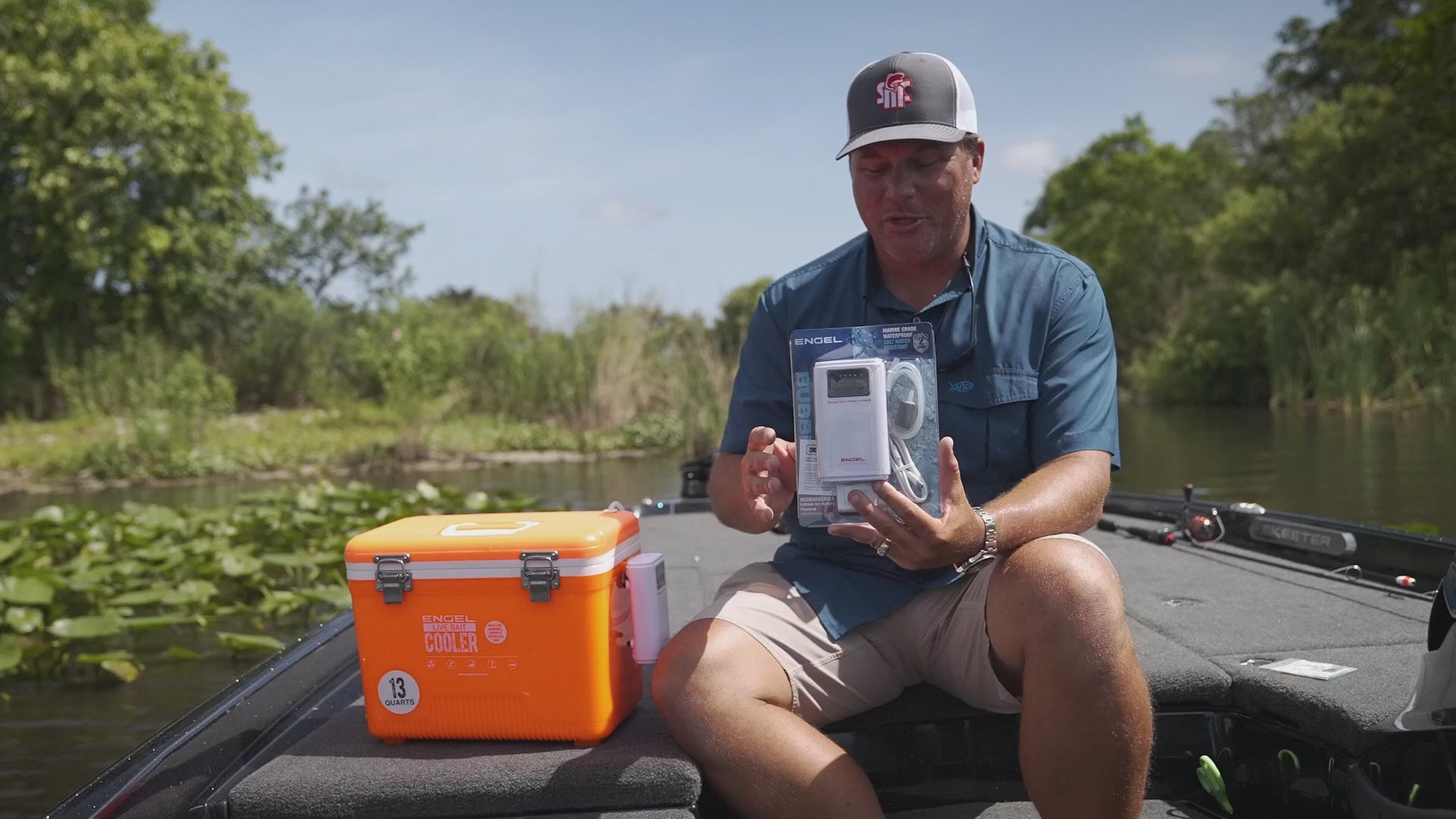Rechargeable Live Bait Aerator Pump, USB-C Charging and Four Speeds for Up to 36-Hour Runtime product demonstration video