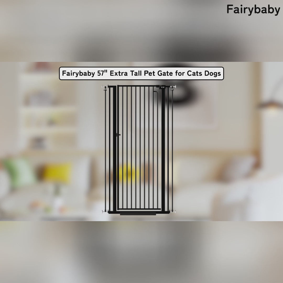Extra Tall Walk-Through Pet Gate, 57-Inch Pressure-Mounted Steel Barrier in Six Width Ranges source demonstration video