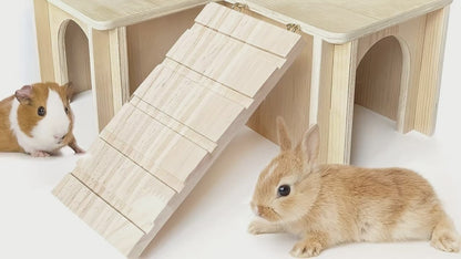 Guinea Pig Hideout House – Wooden Castle with Multiple Chambers & Ladder, Small Animal Habitat Accessory for Hamster, Chinchilla, Dwarf Rabbit, Hedgehog