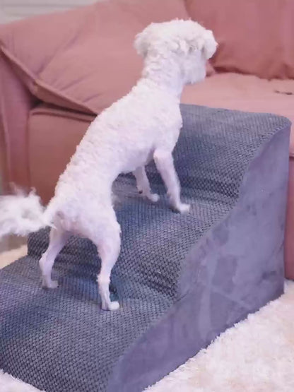 Dog Stairs for High Beds & Sofas – 2/3/4 Step Memory Foam Pet Steps with Non-Slip Bottom, Washable Cover & Textured Surface – Supportive Dog Steps for Senior Dogs, Puppies & Small Breeds