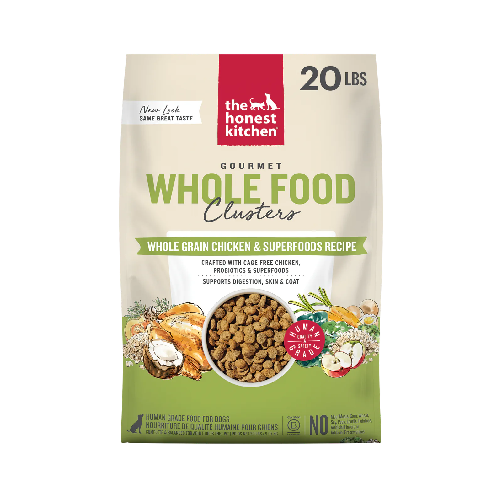 Whole Grain Chicken Dry Dog Food Made from Roasted Whole Food Clusters for Daily Meals and Training, 20 lb